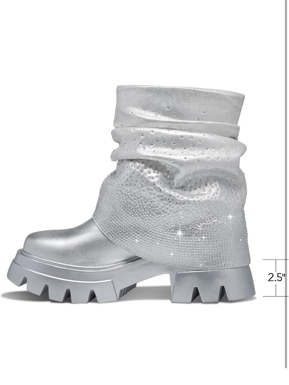 RTQ Rhinestone Fold Over Sparkly Platform Combat Pirate Ankle Boots Chunky Sz 8